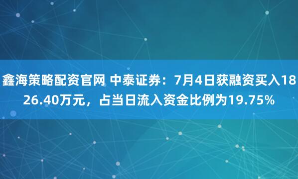 鑫海策略配资官网 中泰证券：7月4日获融资买入1826.40万元，占当日流入资金比例为19.75%