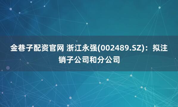 金巷子配资官网 浙江永强(002489.SZ)：拟注销子公司和分公司